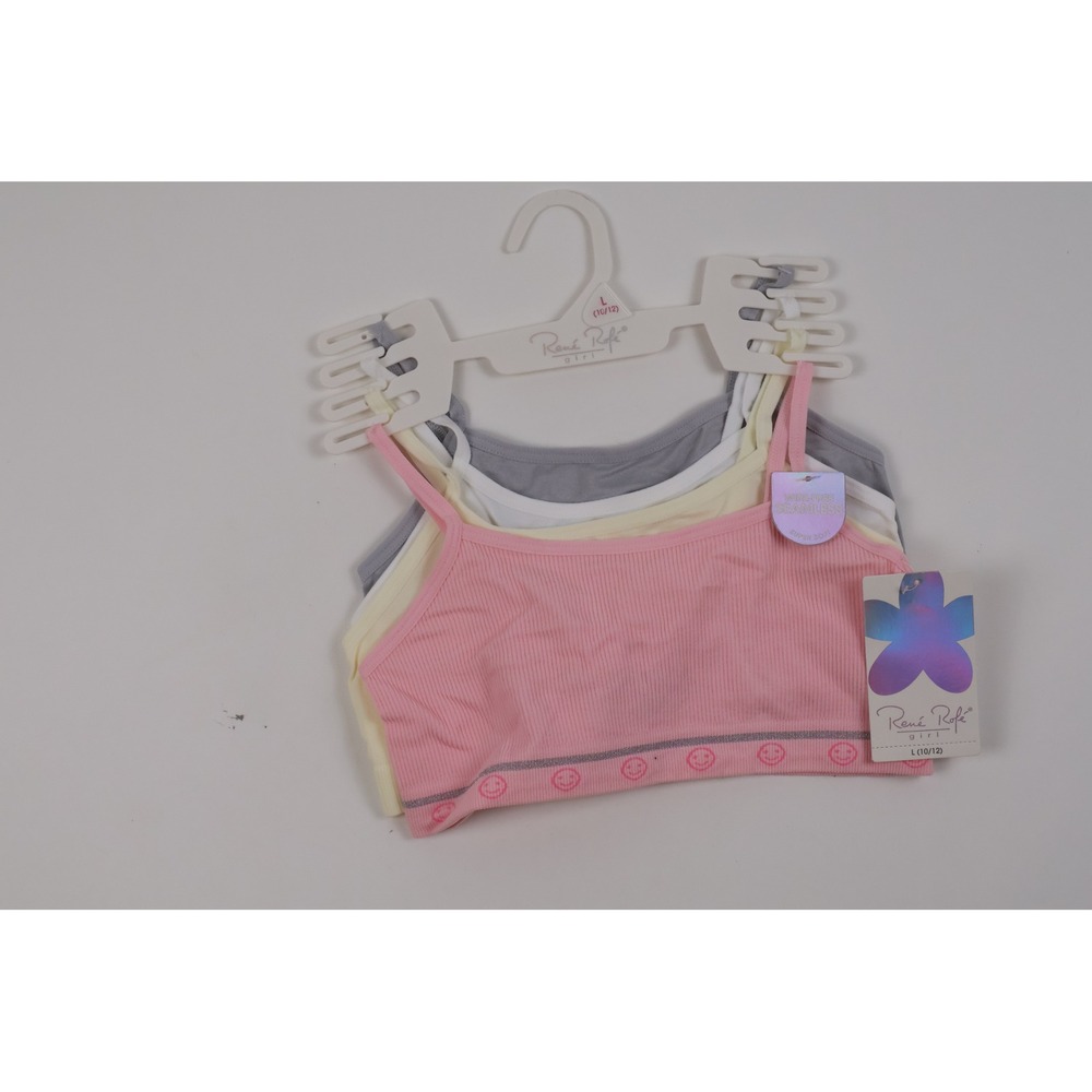 Rene Rofe Girls 4-Pack Seamless Ribbed Cami Bras Pink Grey White L 10/12 NEW